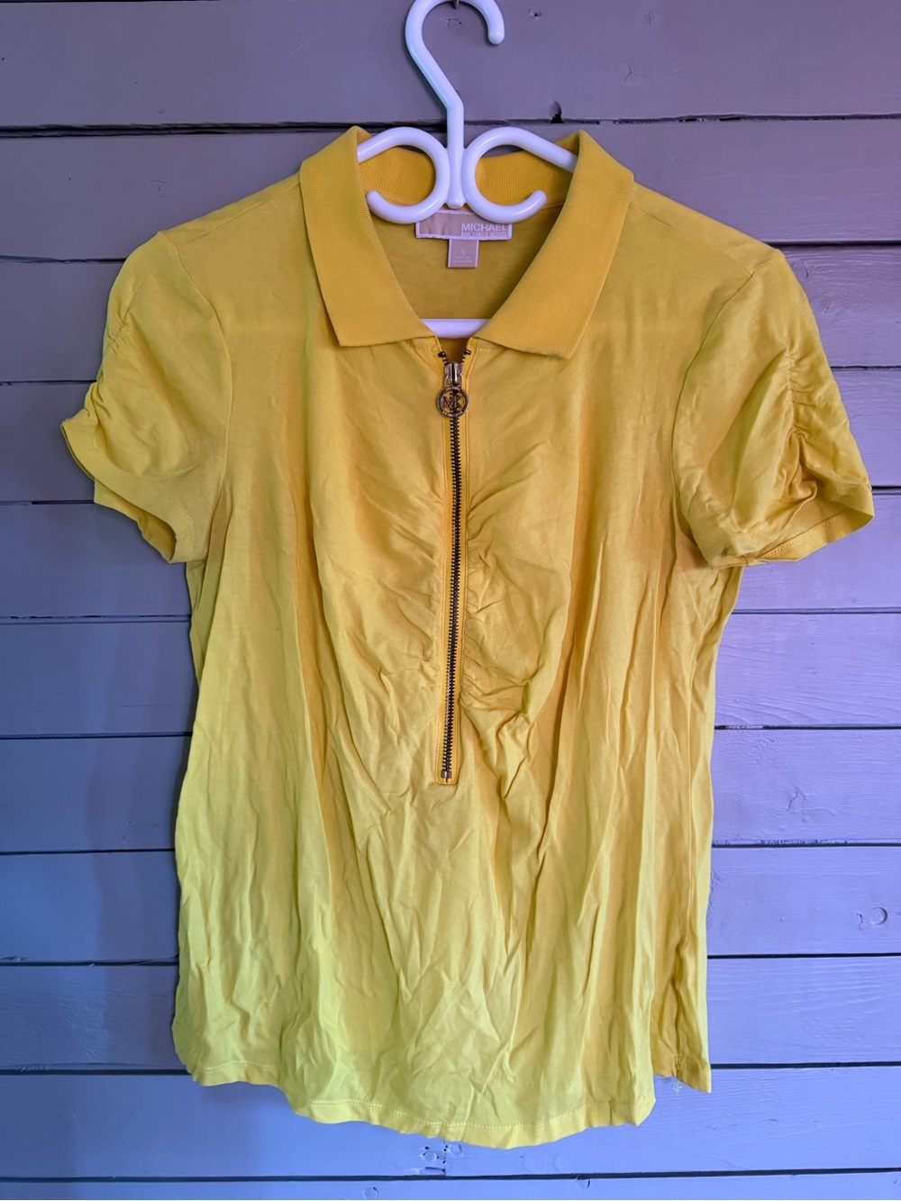 Michael Kors Lemon Yellow Short Sleeve Zip Polo Top